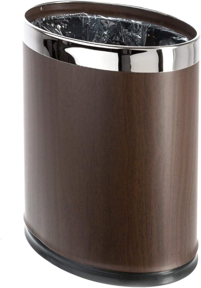 'Invisi-Overlap' Metal Trash Can, Open Top Small Office Wastebasket, Oval Shape (Black)