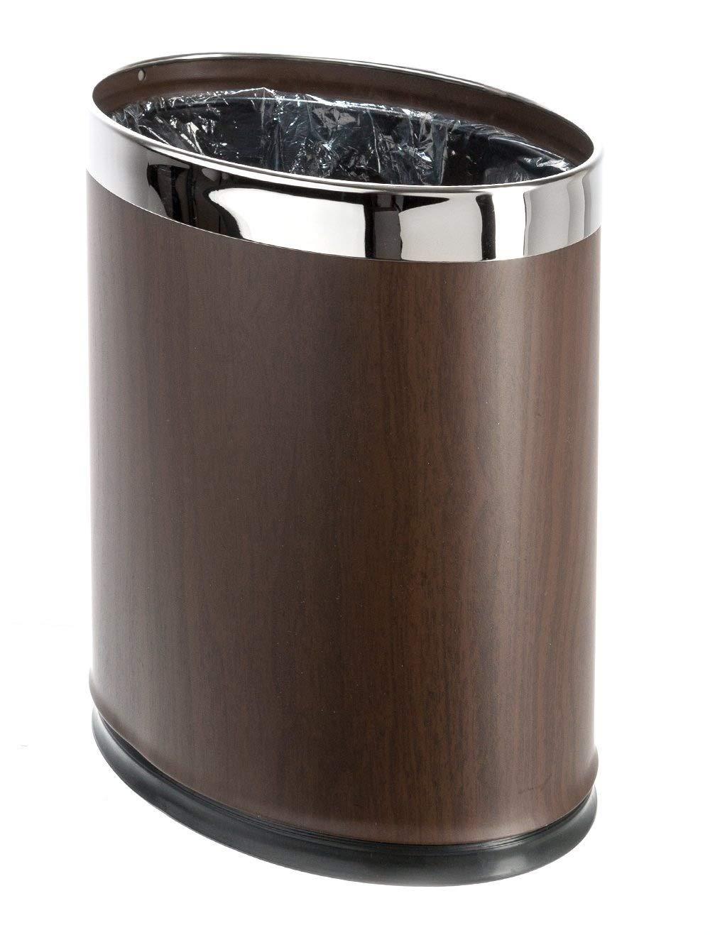 'Invisi-Overlap' Metal Trash Can, Open Top Small Office Wastebasket, Oval Shape (Black)