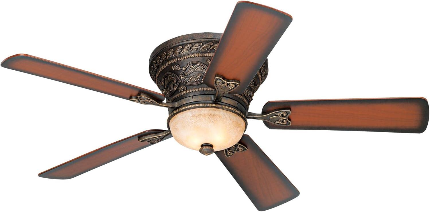 52" Bronze Flush Mount Ceiling Fan with LED Light and Remote