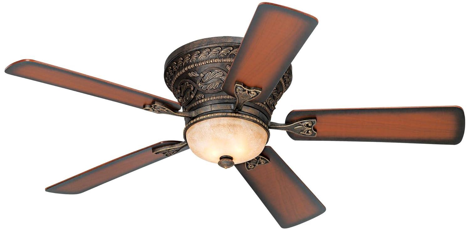 Casa Vieja 52" Ancestry Vintage Antique Indoor Ceiling Fan 5 Blade LED Light Remote Control Golden Bronze Motor Teak Walnut Finish Blades Bedroom Living Room Kitchen Dining Office Hugger Flush Mount