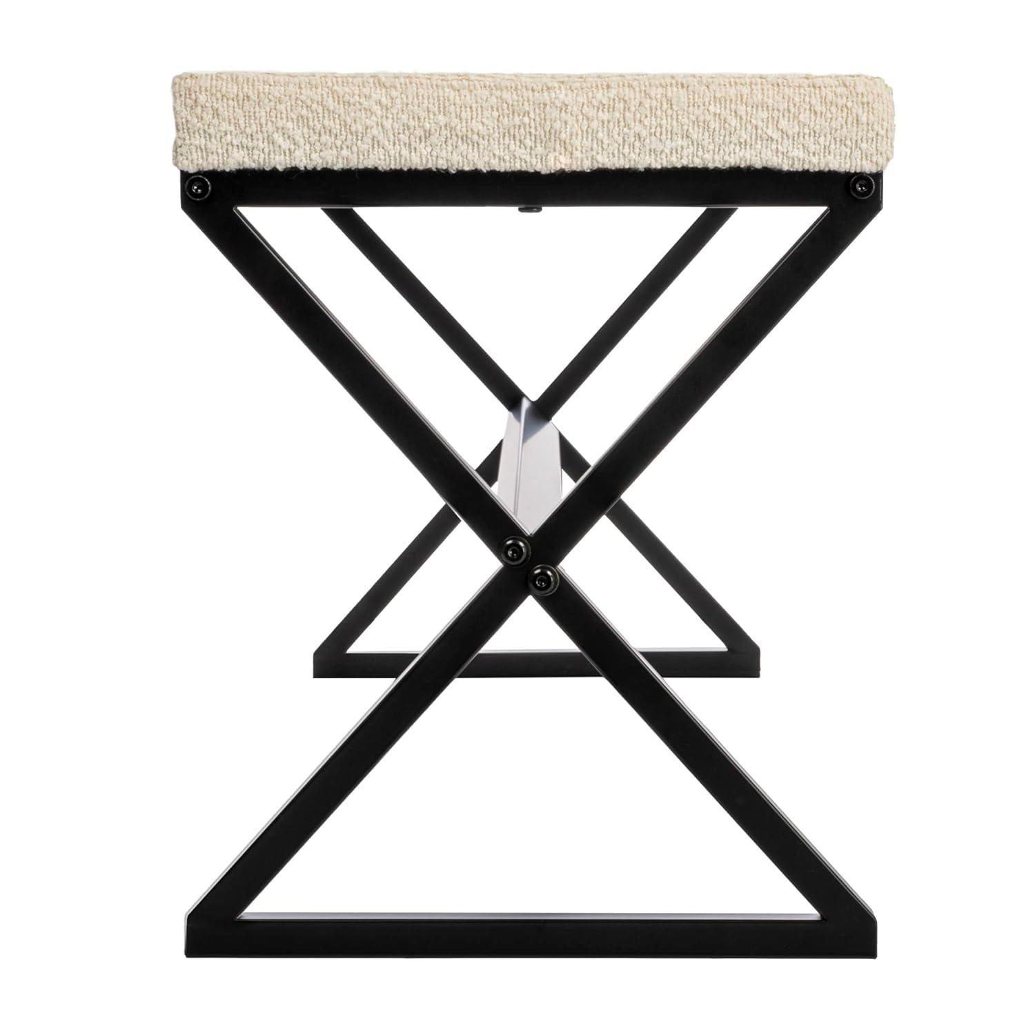 Harper Metal Bench with Boucle Upholstered Cushion, Cream and Black