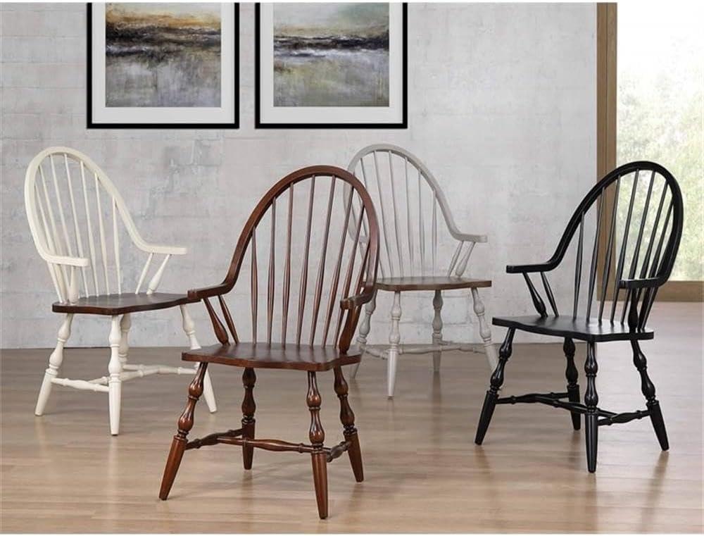 Sunset Trading 41 x 23.5 x 25 in. Andrews Windsor Dining Chair with Arms & Seat Distressed Chestnut Brown