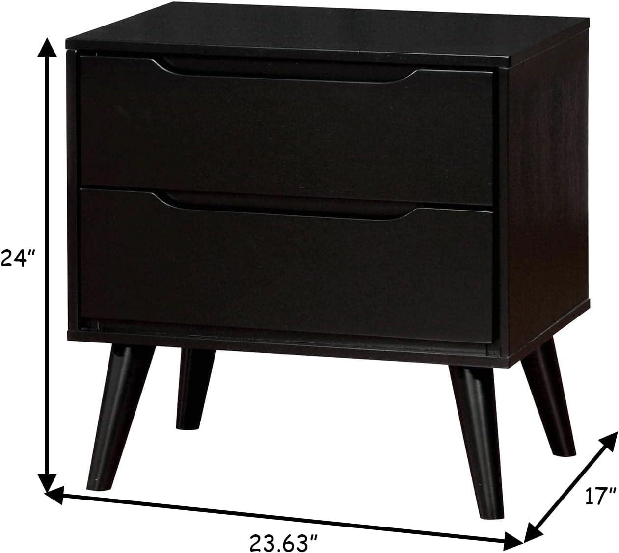 Lenard 2-Drawer Black Wood Mid-Century Modern Nightstand