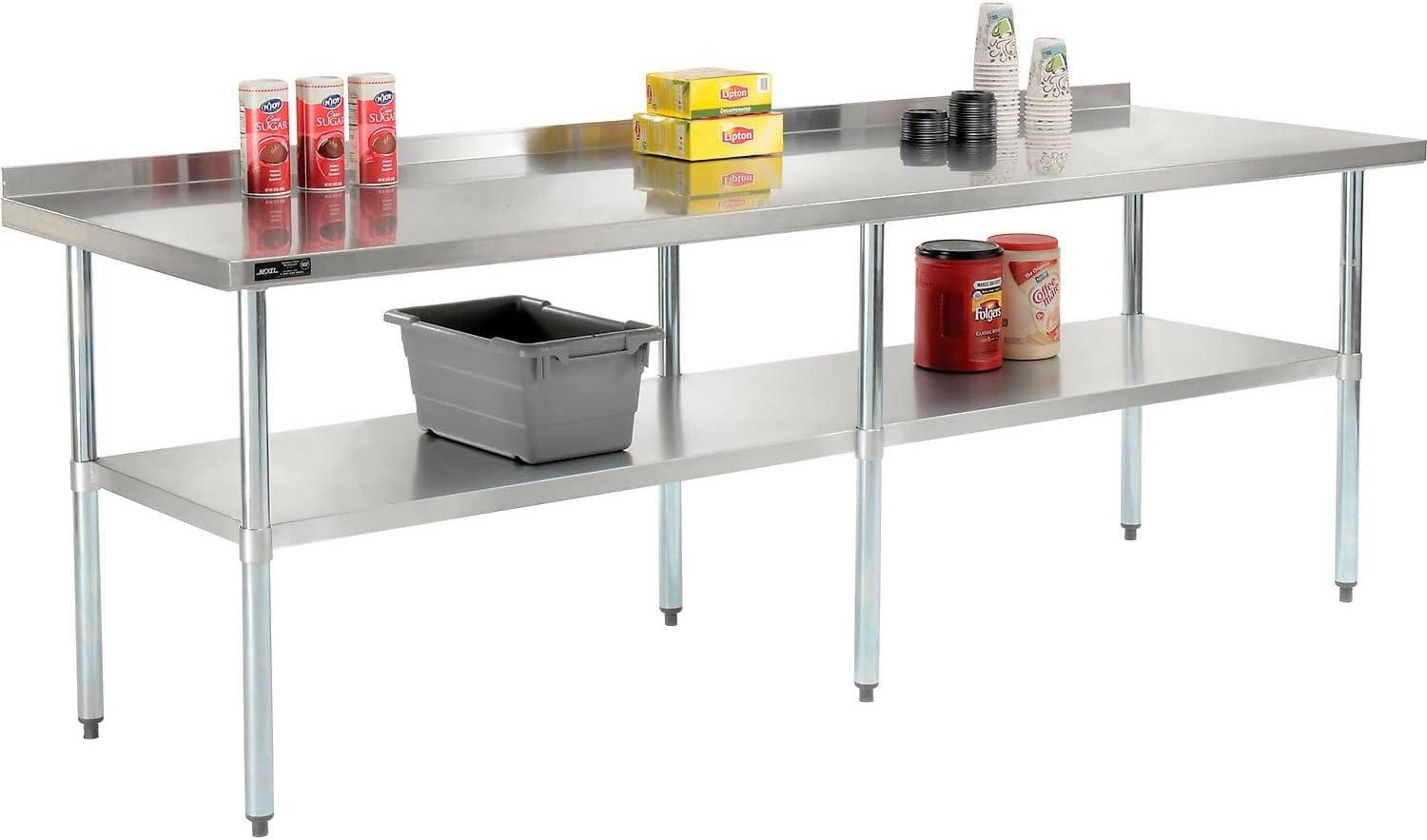 Nexel 96"W x 30"D 18 Gauge 430 Stainless Steel Workbench 2" Backsplash, Galvanized Legs & Undershelf