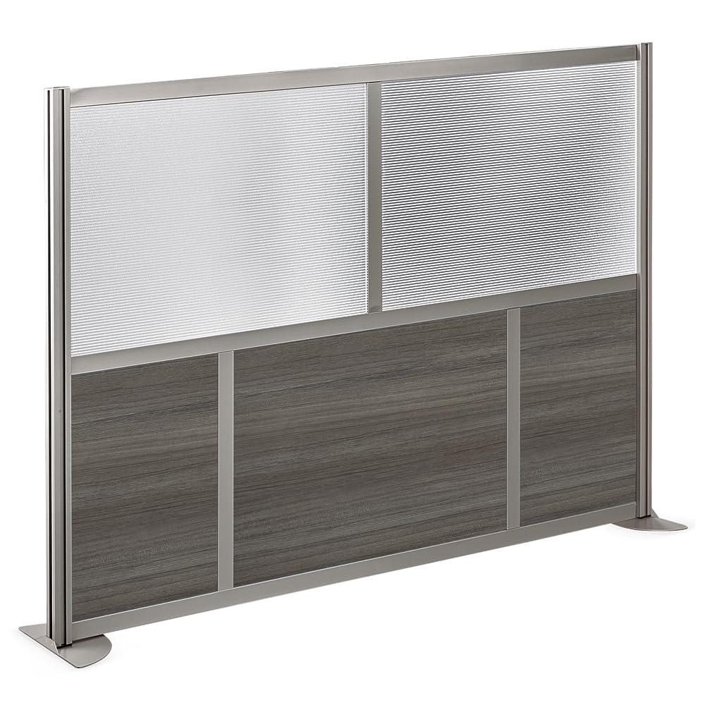 At Work Room Divider Privacy Partition 73"W Warm Ash Laminate and Plexiglas Inserts/Brushed Nickel Finish Aluminum and Steel Frame