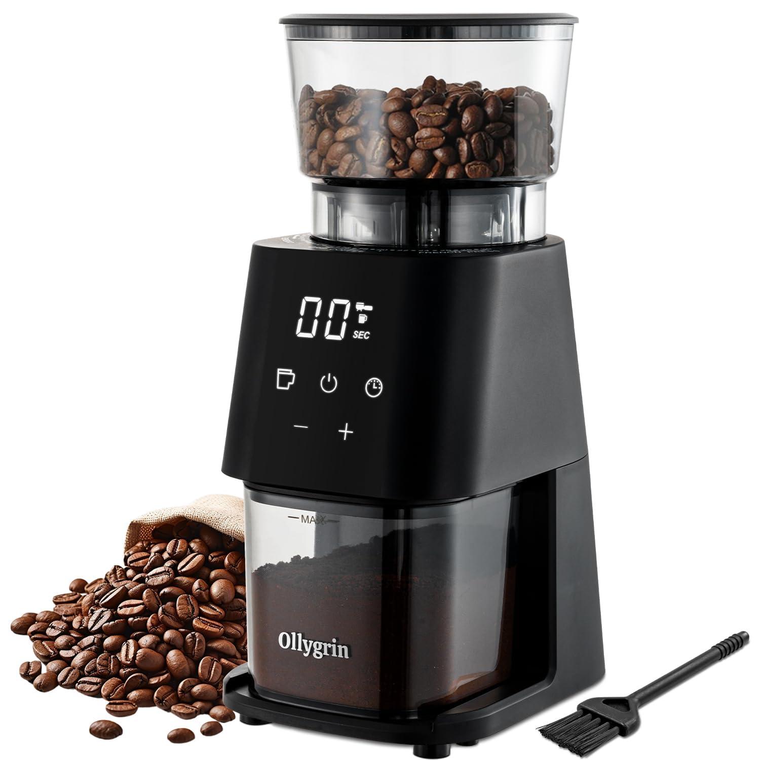 Ollygrin Conical Burr Coffee Grinder Electric Coffee Bean Grinder With Lcd Screen 30 Grind Settings Burr Mill Grinder, 2-12 Cups