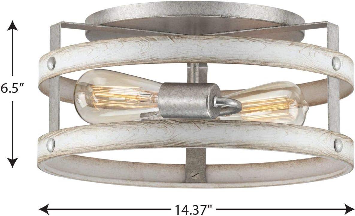 Progress Lighting Gulliver 2-Light Flush Mount Ceiling Light, Galvanized Finish, Open-Cage Design