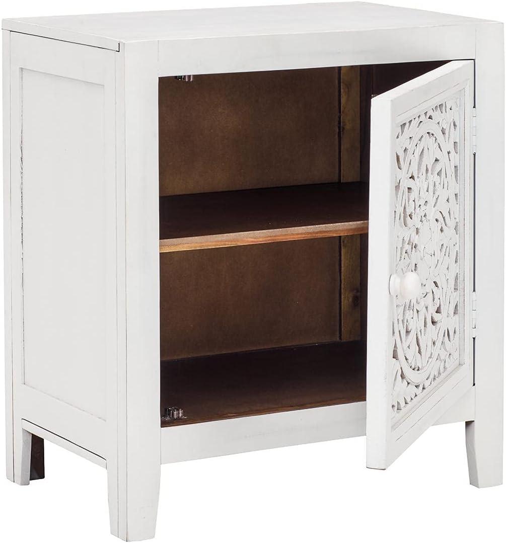 Fossil Ridge Accent Cabinet White - Signature Design by Ashley: Antique Floral Carved, Storage Shelf