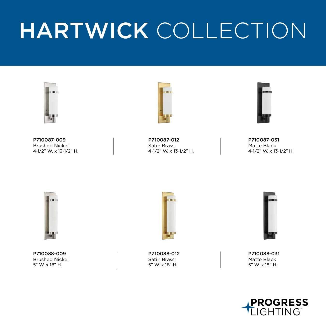 Progress Lighting Hartwick 1-Light Wall Sconce, Satin Brass, Etched Opal Glass