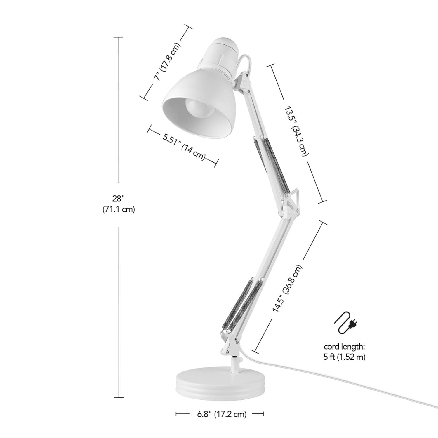 28" Architect Swing Arm Kids' Desk Lamp Matte White - Globe Electric: UL Listed, Metal Shade, 60W Max