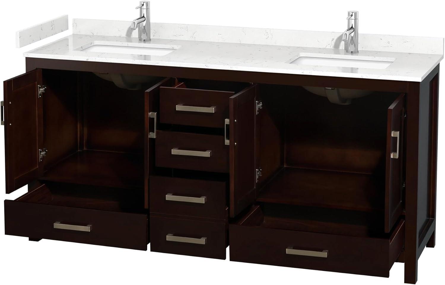 Wyndham Collection Sheffield 72" Freestanding Double Bathroom Vanity with Cultured Marble Top