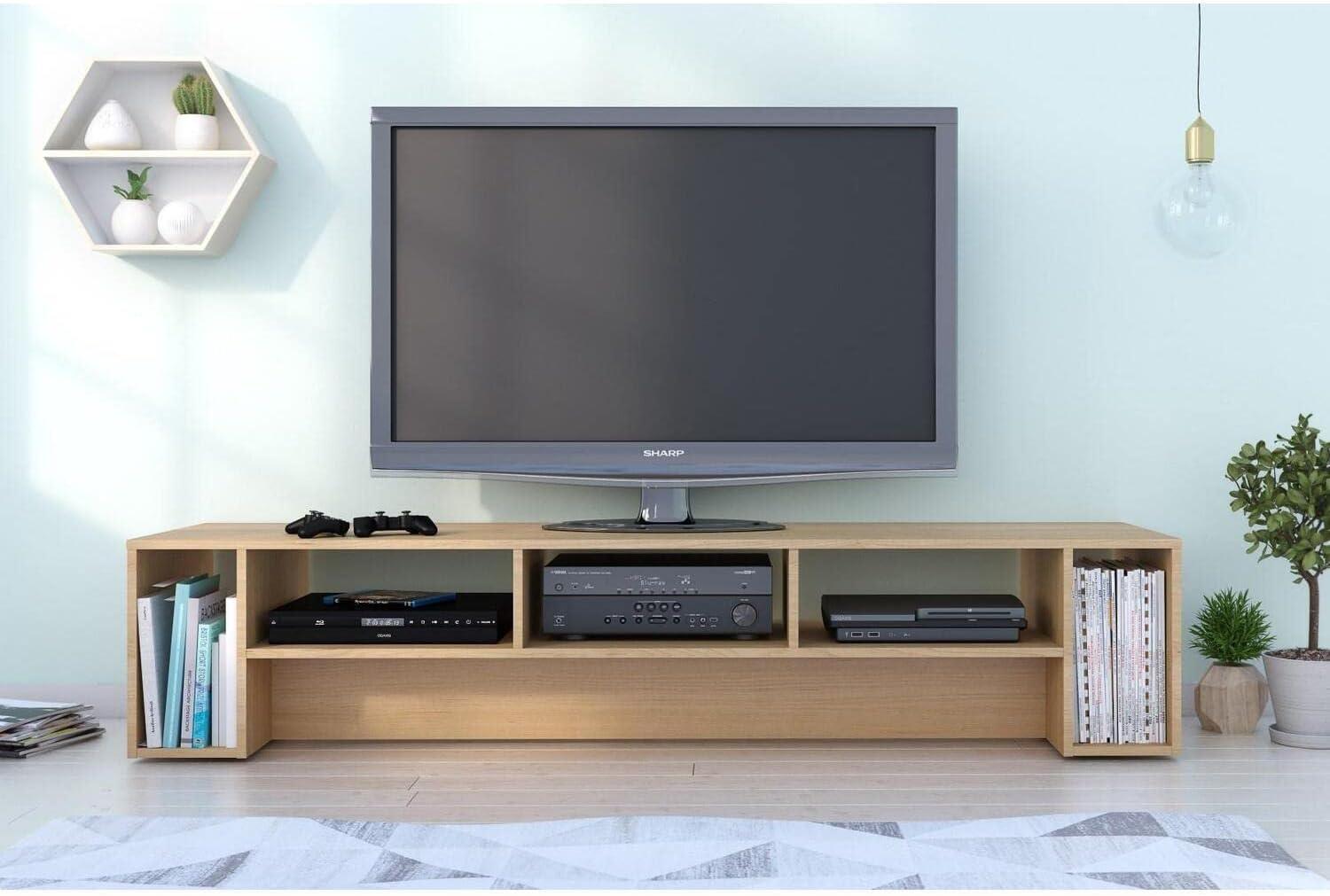 Simplistic Natural Maple 72-Inch Open Cubby TV Stand