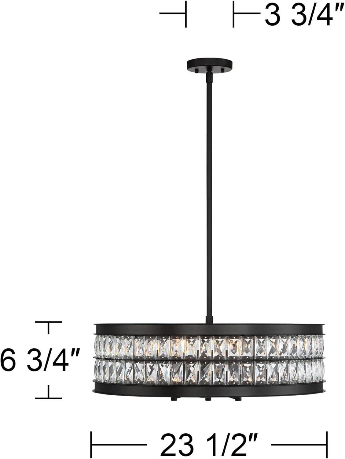 Regency Hill Oil Rubbed Bronze Pendant Chandelier 23 1/2" Wide 6-Light Drum Clear Crystal Dining Room House Foyer Kitchen