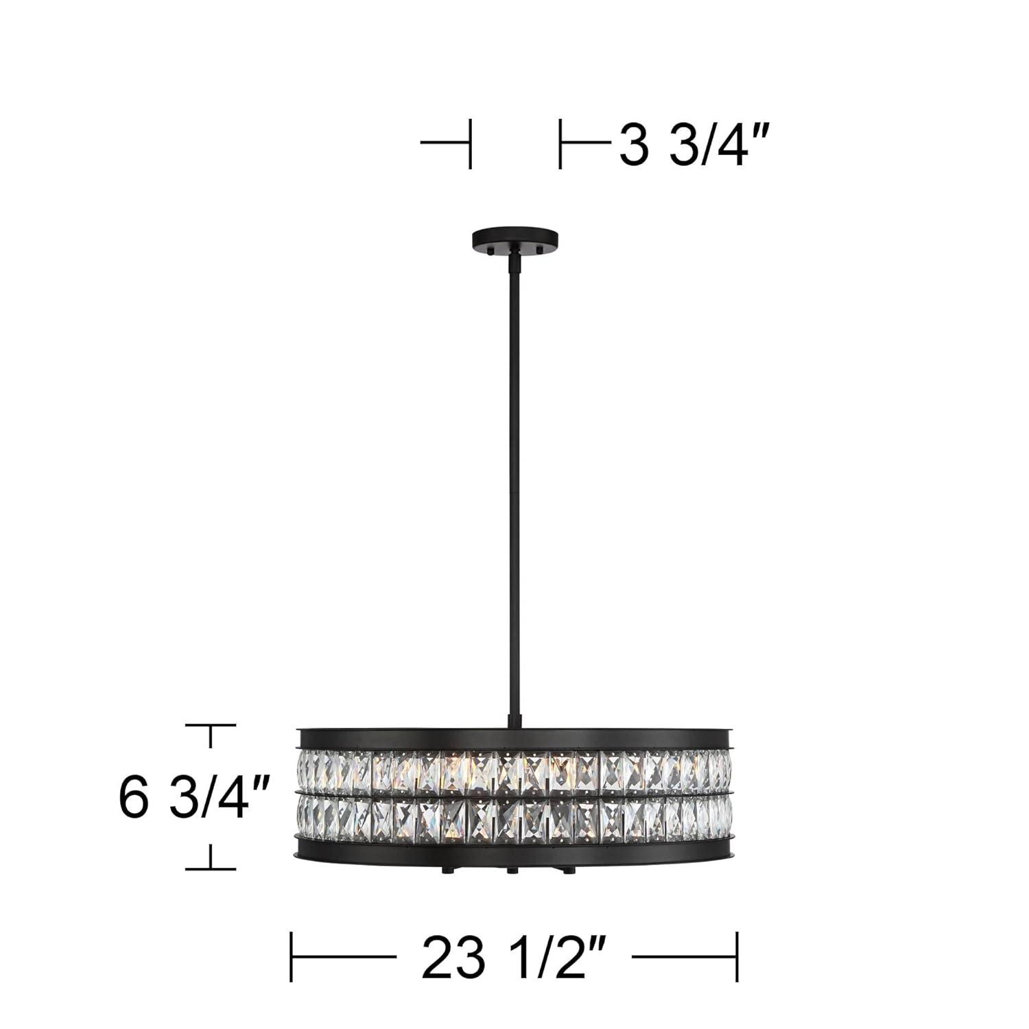 Regency Hill Oil Rubbed Bronze Pendant Chandelier 23 1/2" Wide 6-Light Drum Clear Crystal Dining Room House Foyer Kitchen