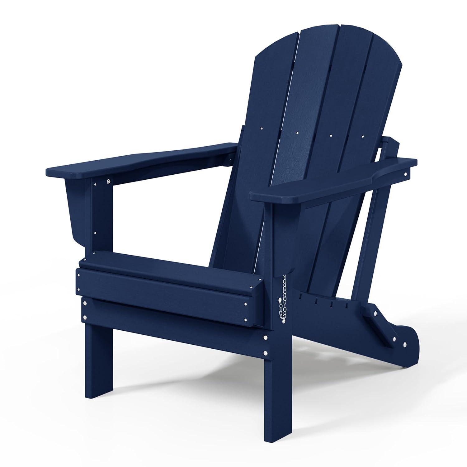 WestinTrends Malibu HDPE Outdoor Folding Poly Adirondack Chair (Set of 2), Navy Blue