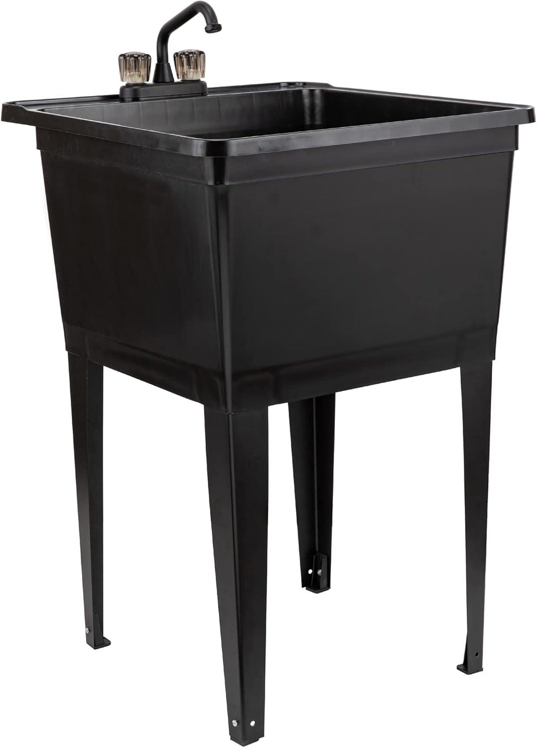 Black Thermoplastic Freestanding Utility Sink with Knob Faucet