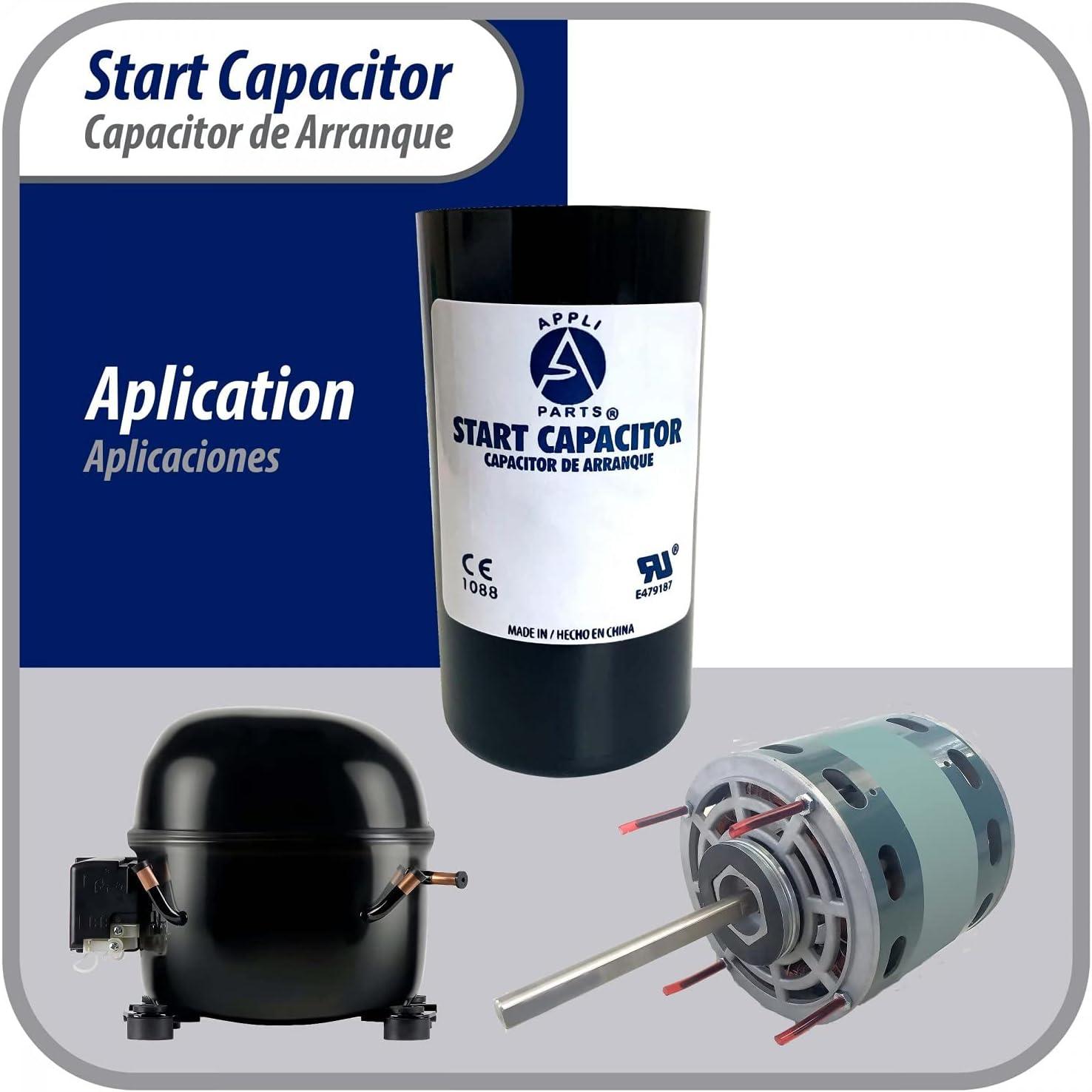 Appli Parts motor start capacitor 1000-1200 Mfd (microfarads) uF 110-125VAC universal fit for electric motor applications 1-3/4 in Diameter 4-3/8 in Height CON-1000-110