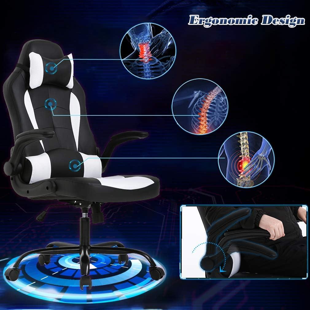 FDW PC Gaming Chair Ergonomic Office Chair Desk Chair with Lumbar Support Flip Up Arms Headrest PU Leather Executive High Back Computer Chair