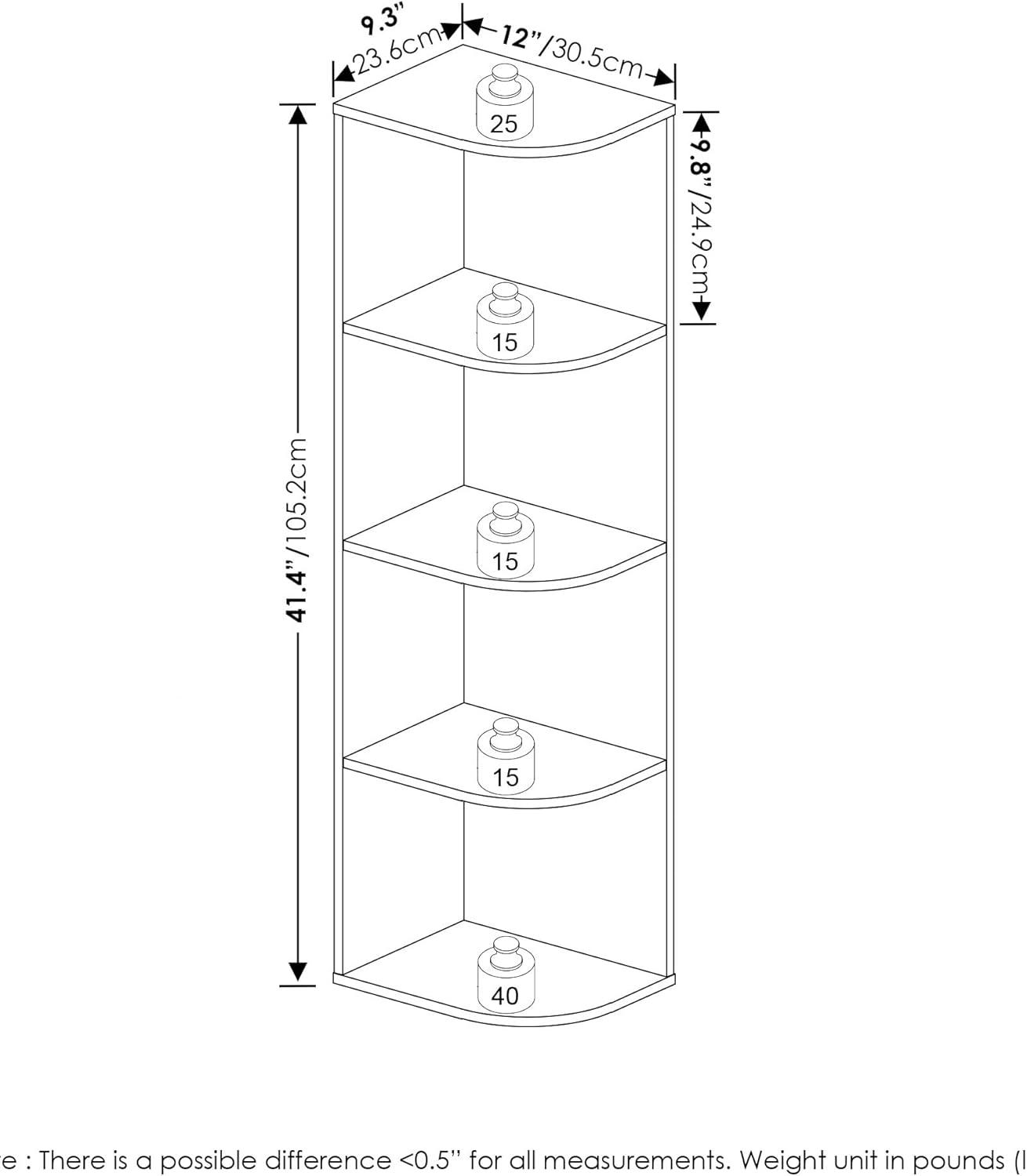 Furinno Pasir 4-Tier Corner Open Shelf Bookcase, White