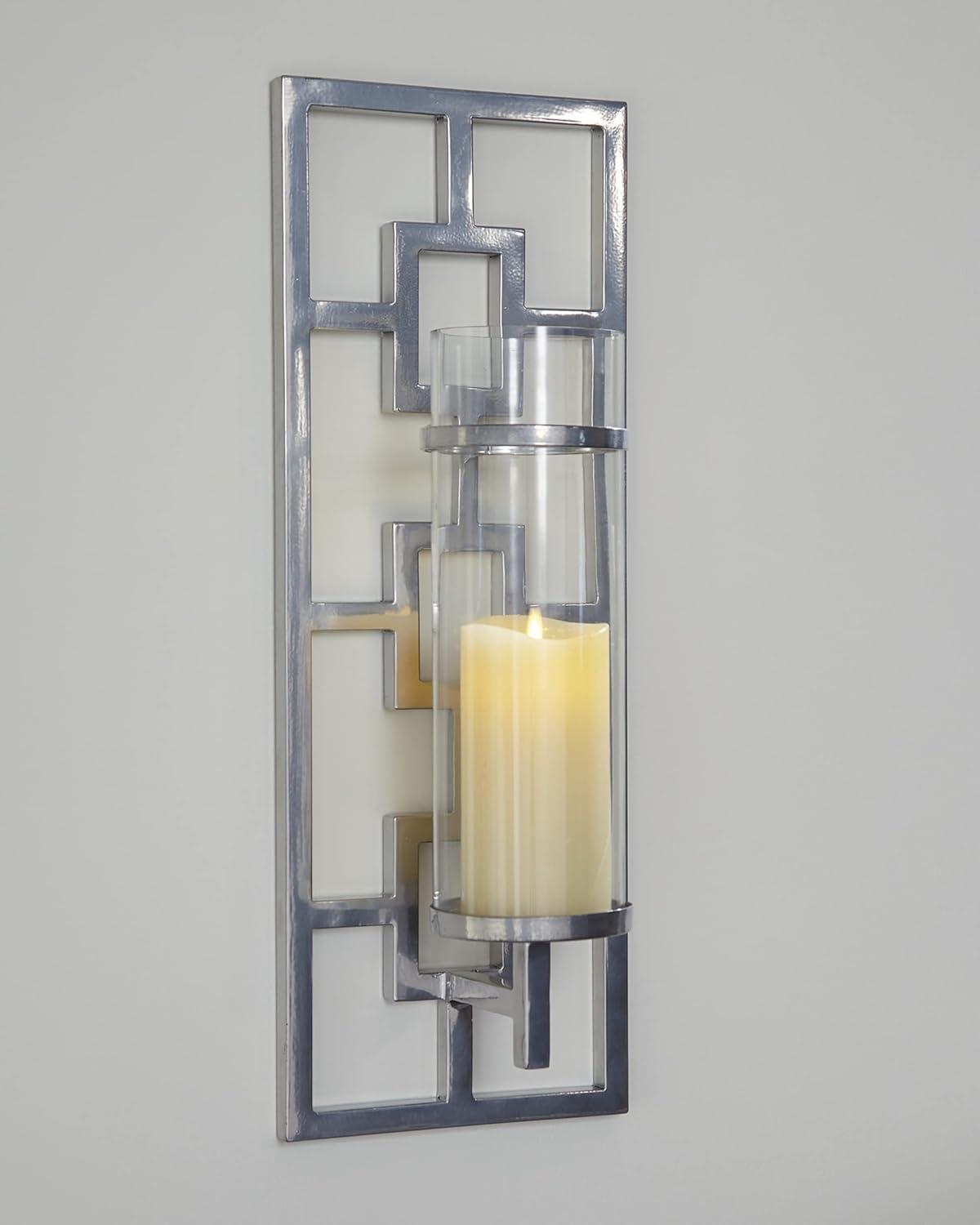 Contemporary Silver Metal Wall Sconce, 22" Height