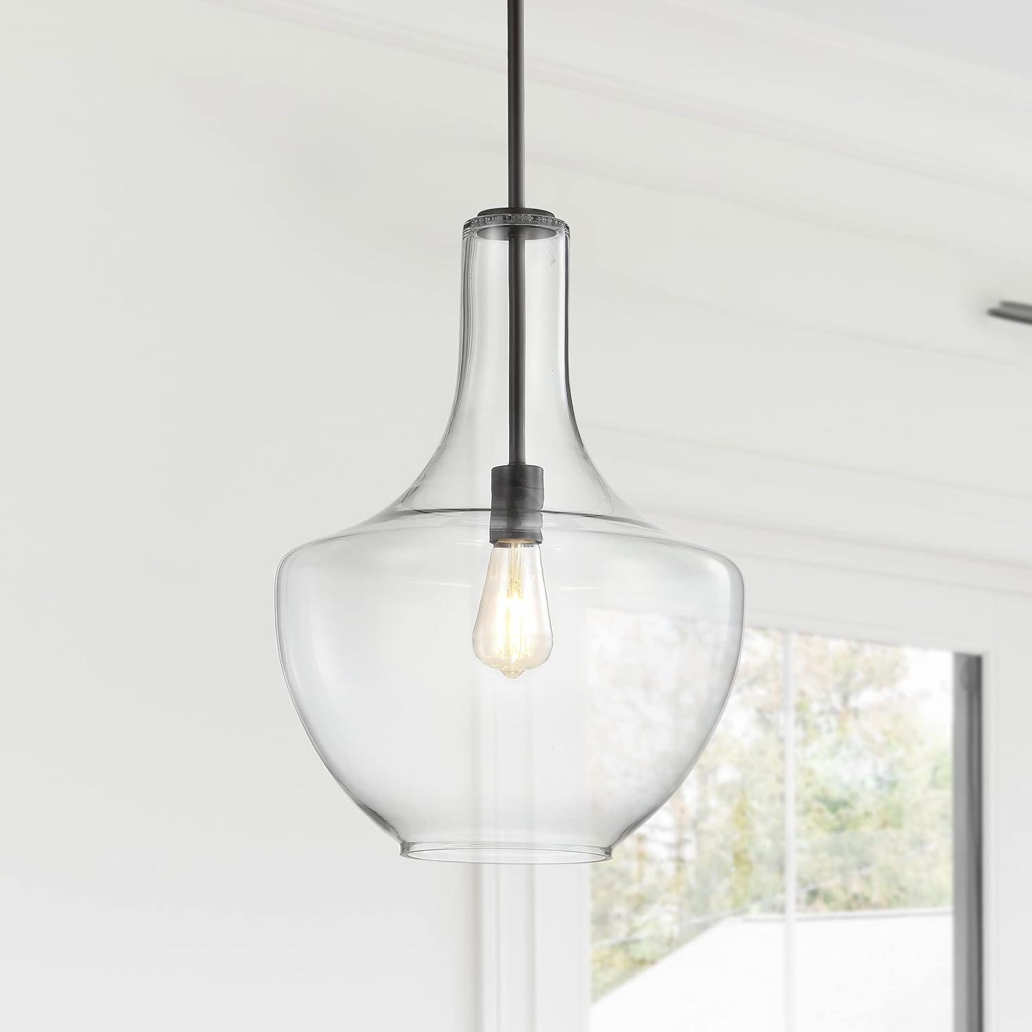 Watts 13.25" 1-Light Mid-Century Modern Iron/Glass LED Pendant, Oil Rubbed Bronze/Clear