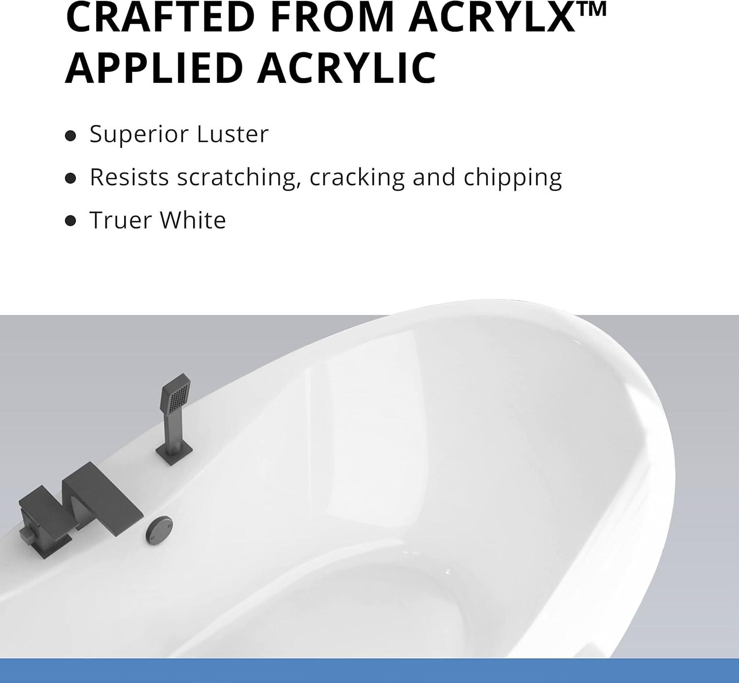 60" L x 32" W Free Standing Soaking Acrylic Bathtub