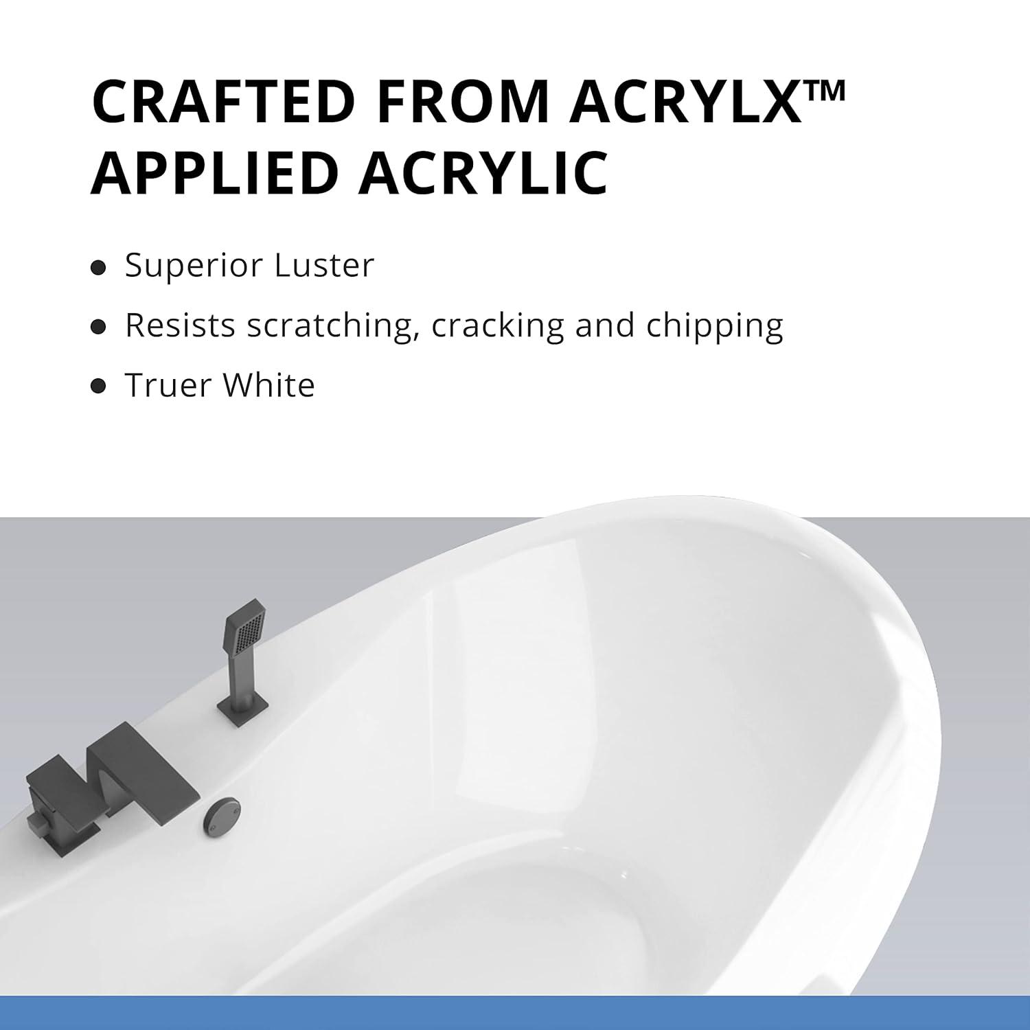 60" L x 32" W Free Standing Soaking Acrylic Bathtub