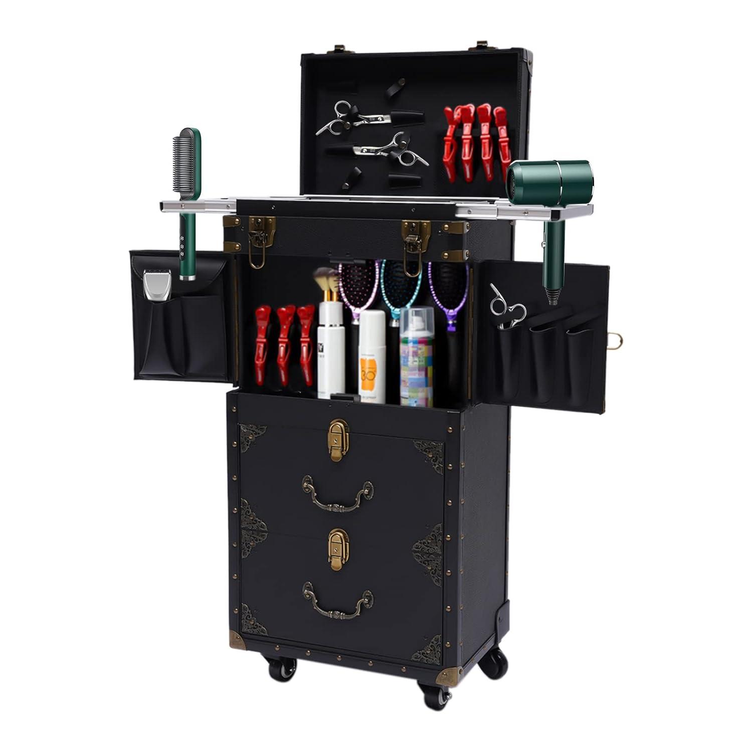 YaoTown Lockable Hairdressing Organizer Tool Box with Hair Dryer Holder