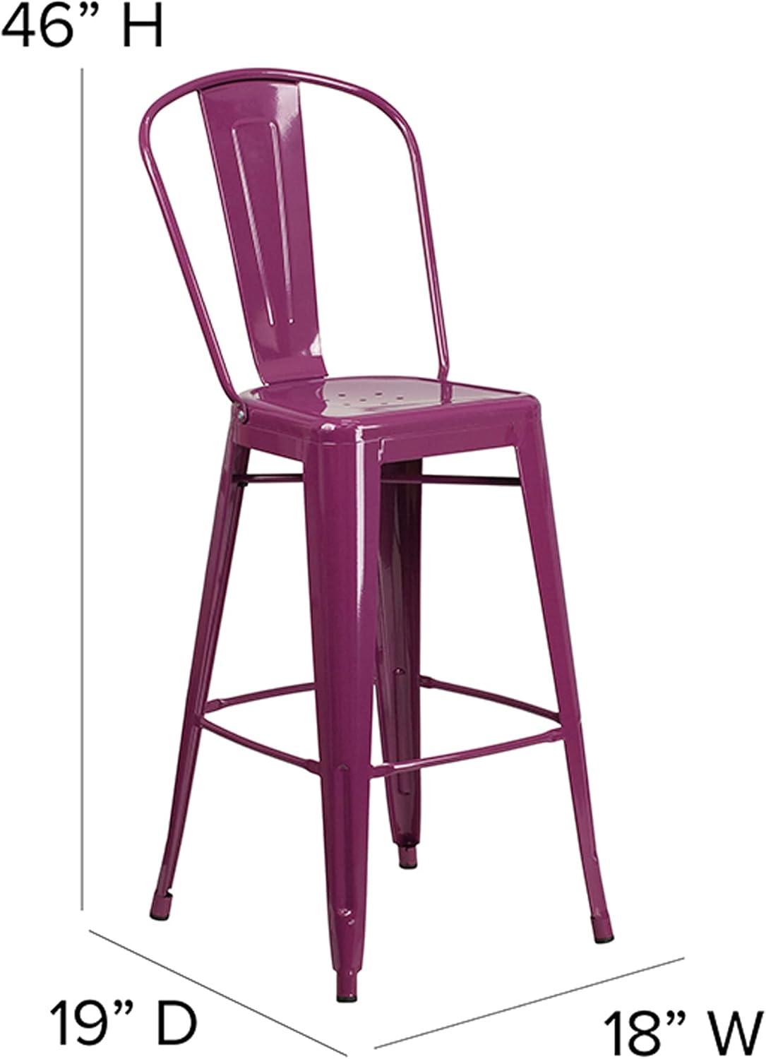 Flash Furniture Commercial Grade 30" High Purple Metal Indoor-Outdoor Barstool with Back