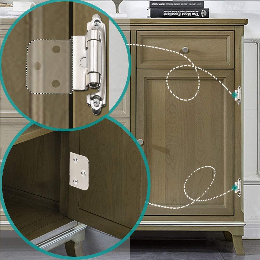3/8 inch Offset Inset Cabinet Hinges, Self Closing Inset Satin Nickel Kitchen Door Cabinet Hinges, 8 Pack