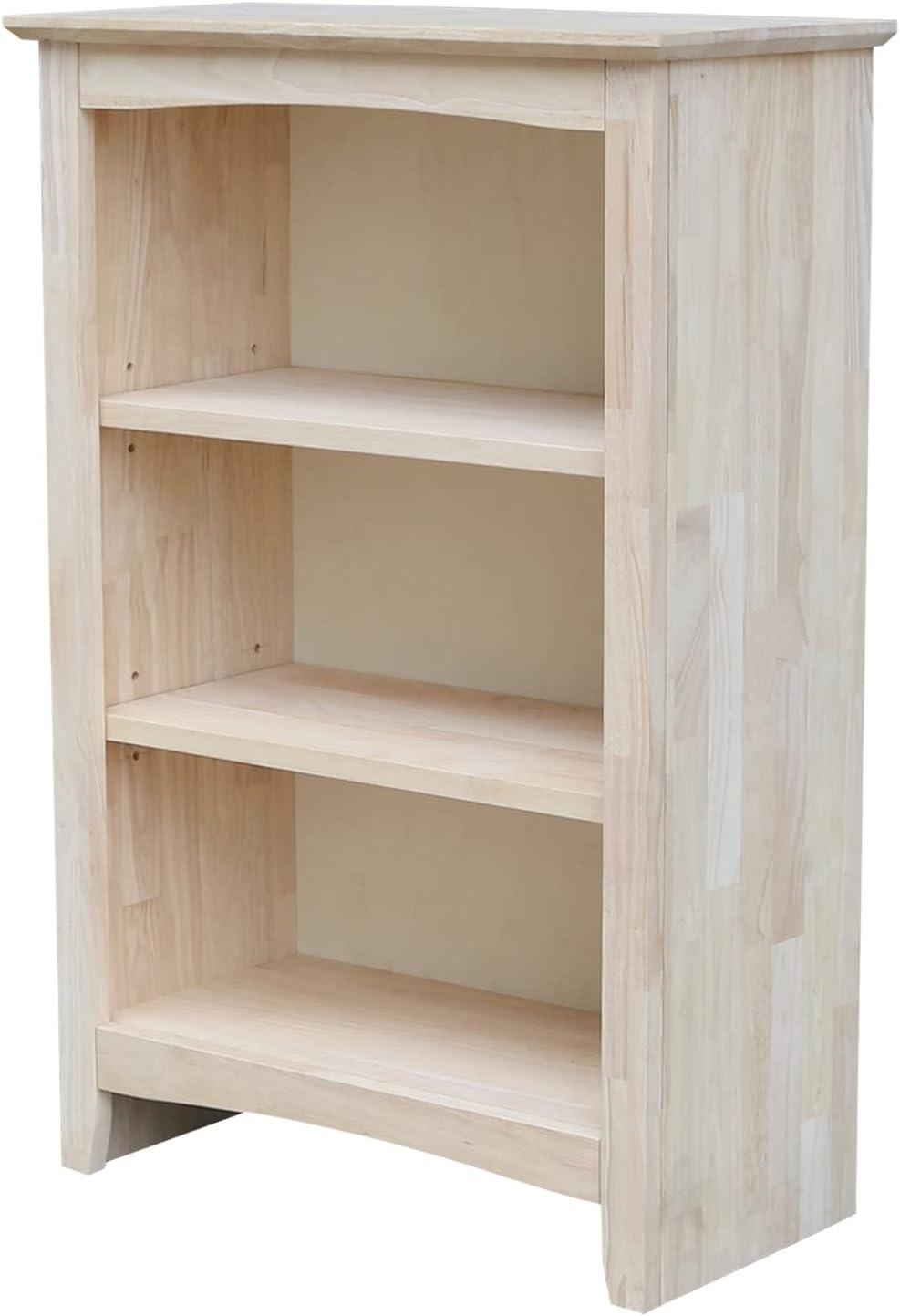 36"x24" Shaker Bookcase Unfinished - International Concepts: Rubberwood Material, 3 Fixed Shelves, Enclosed Back