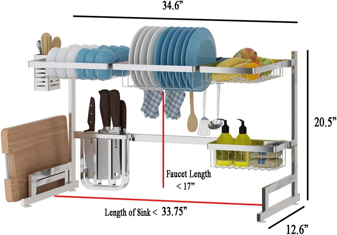 Stainless Steel Over-Sink Dish Drying Rack with Utensil Holder