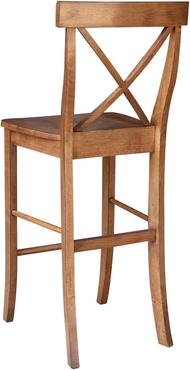 30" X Back Barstool Distressed Oak - International Concepts: Solid Wood, Square Seat, Armless