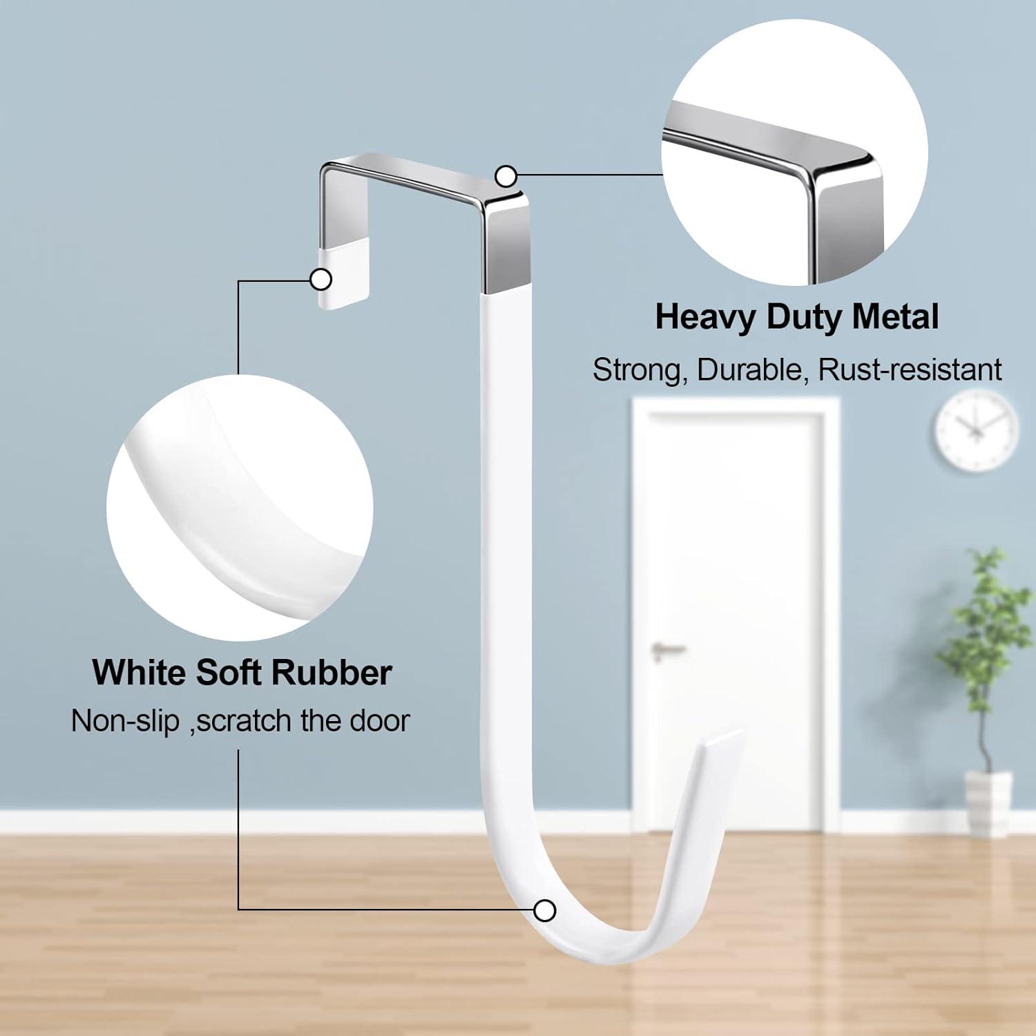 Over The Door Hook - 6 Pack Single Hooks Hanger Metal for Hanging Towel Coats Clothes Hats Bags Bathroom | White