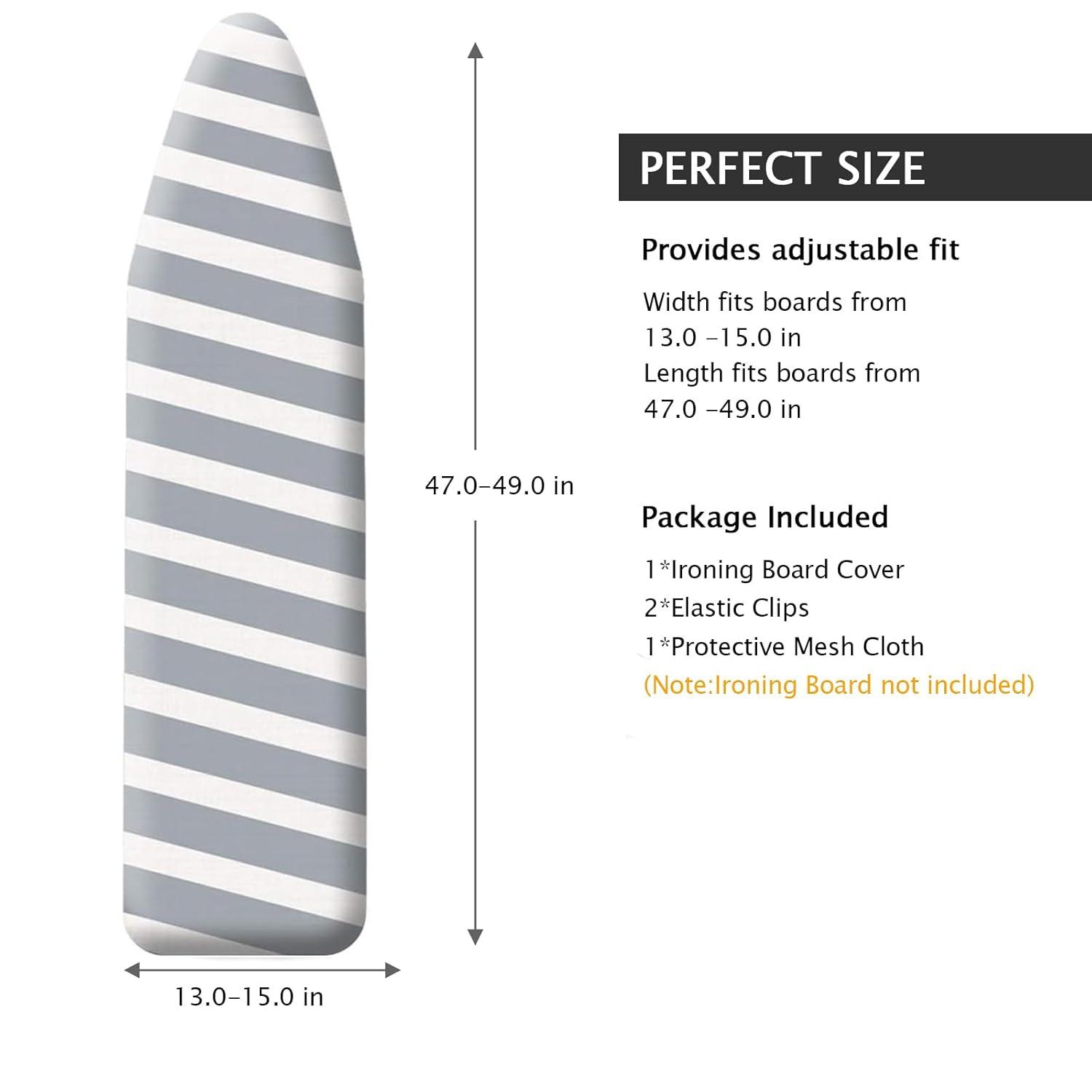 SheeChung 49"x15" Ironing Board Cover and Pad - with Elasticized Edges and 2 Connecting Straps,Premium Heavy Duty 4-Layer Silicone Coated Cover,Heat Reflective,Scorch Resistant