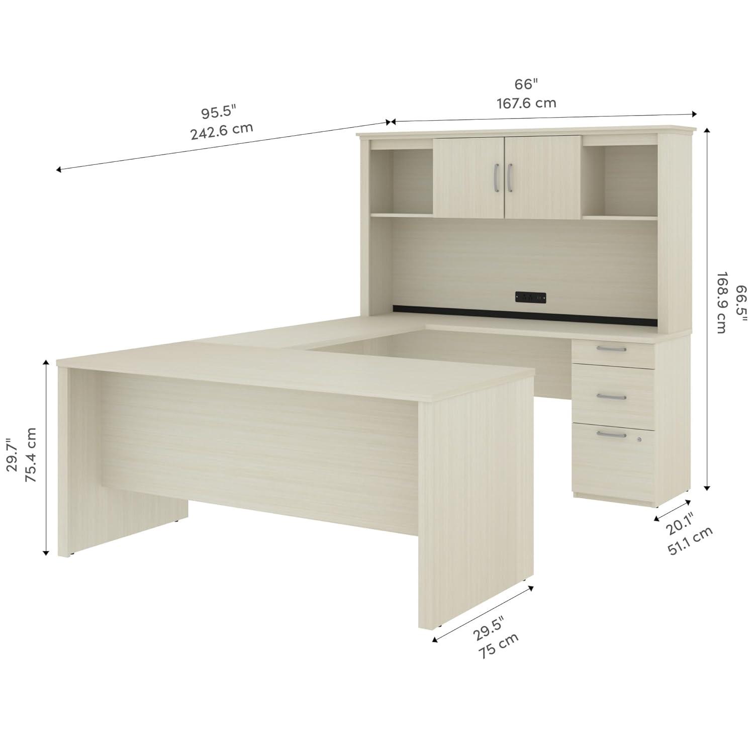 Bestar Logan Modern Wood U Shape Computer Desk with Hutch in White Chocolate