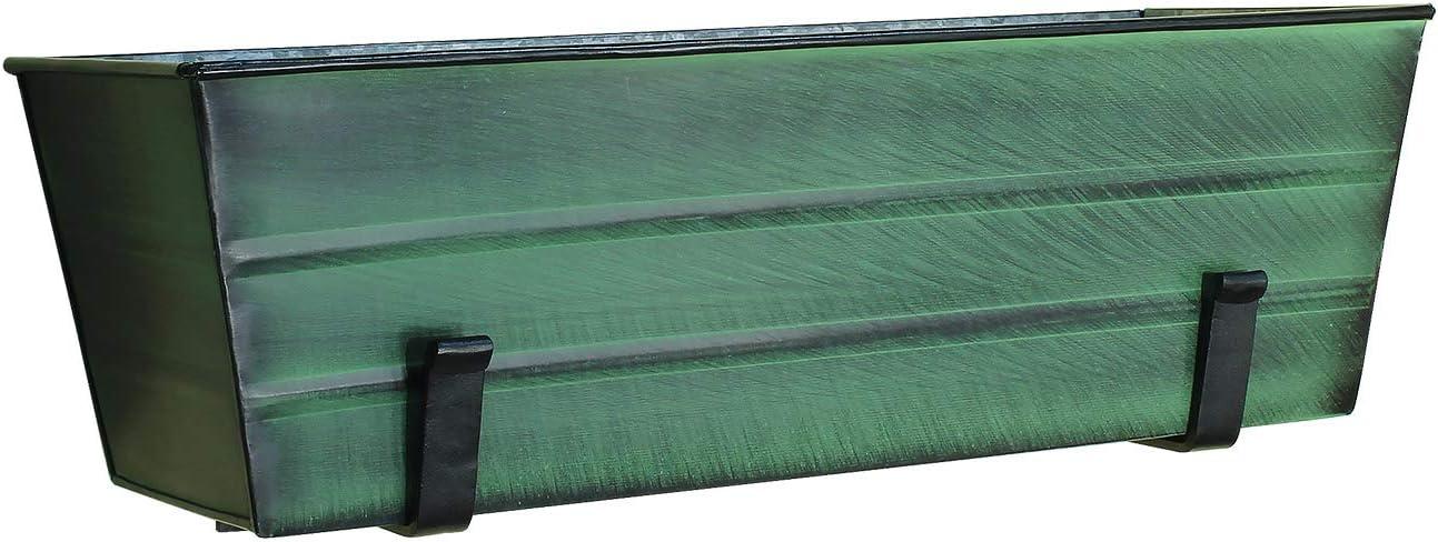 Medium Green Galvanized Flower Box with Black Wall Brackets