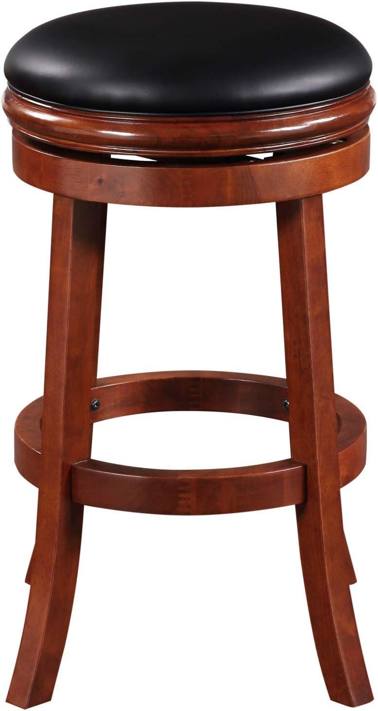 Cherry 30" Backless Swivel Wood Bar Stool with Leather Seat