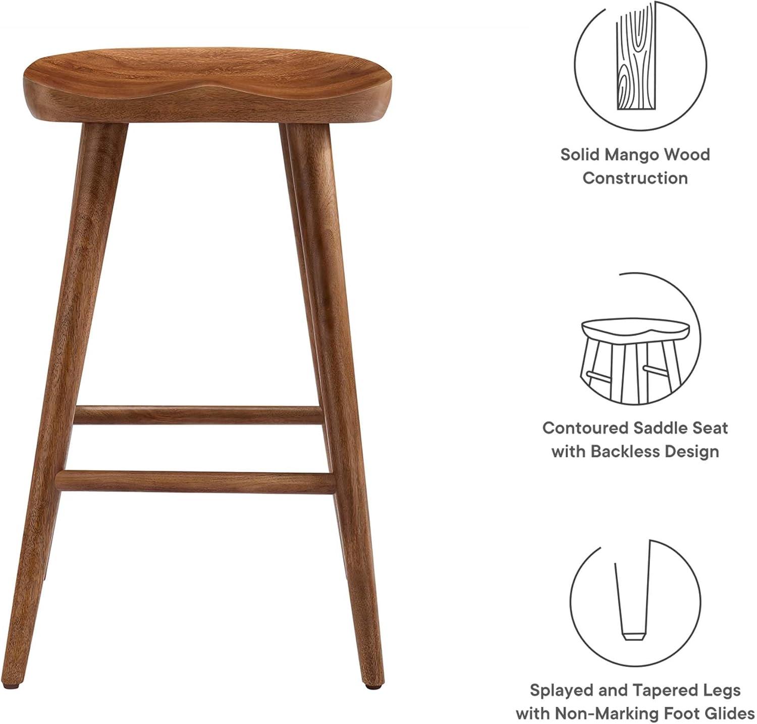 Modway EEI-6739-WAL Saville Backless Wood Counter Stools - Set of 2, Walnut