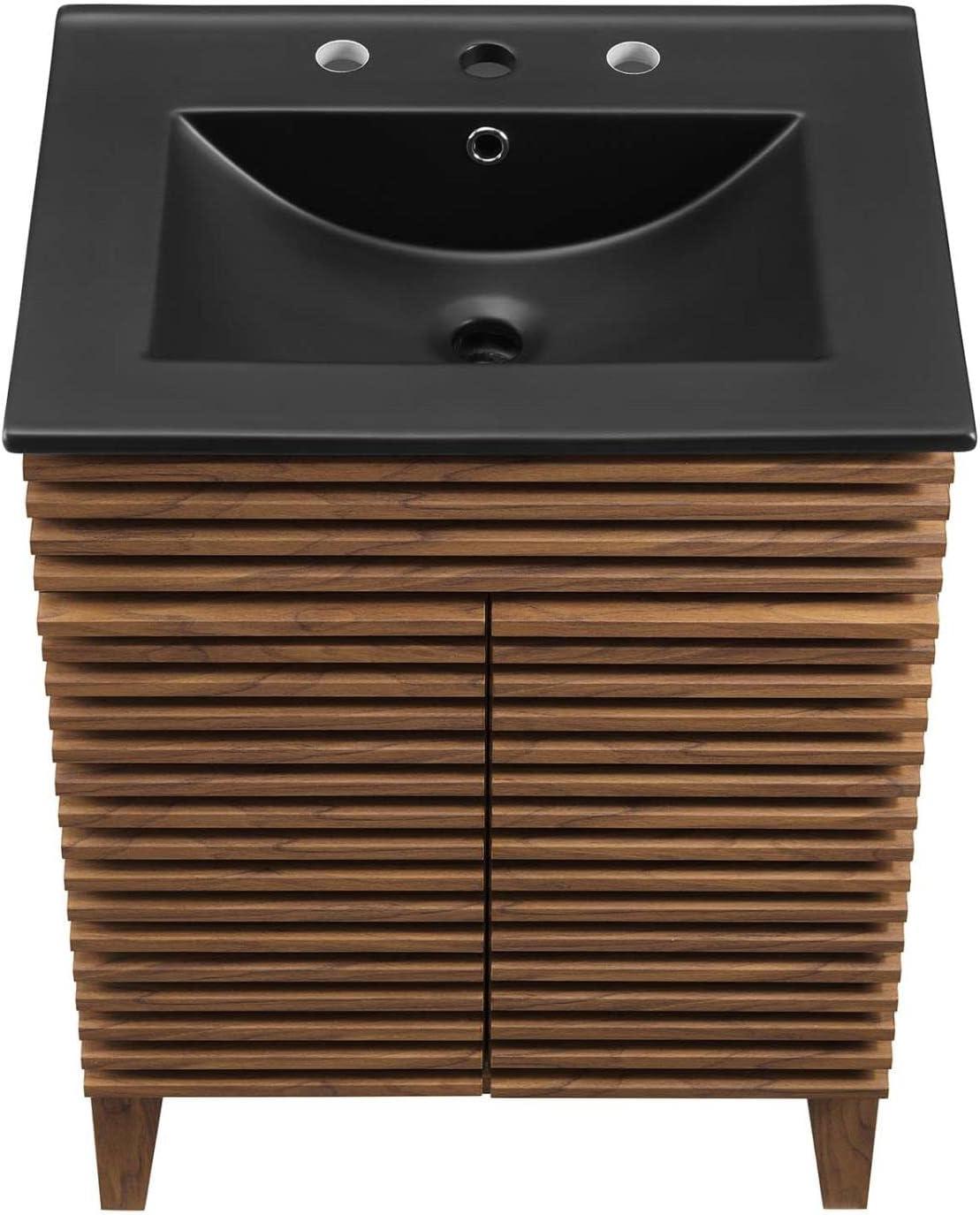 Modway Render 24" Modern Wood Bathroom Vanity in Walnut/Black