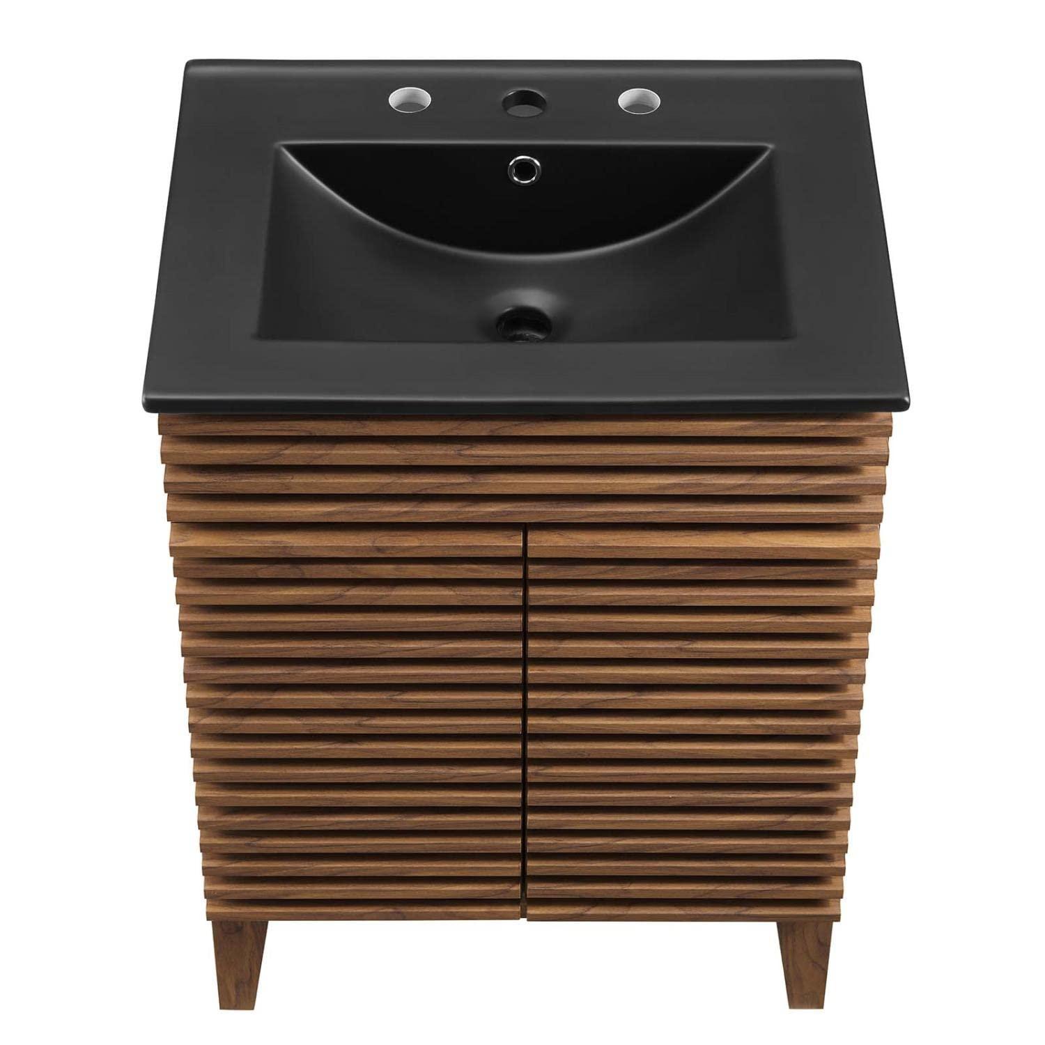 Modway Render 24" Modern Wood Bathroom Vanity in Walnut/Black