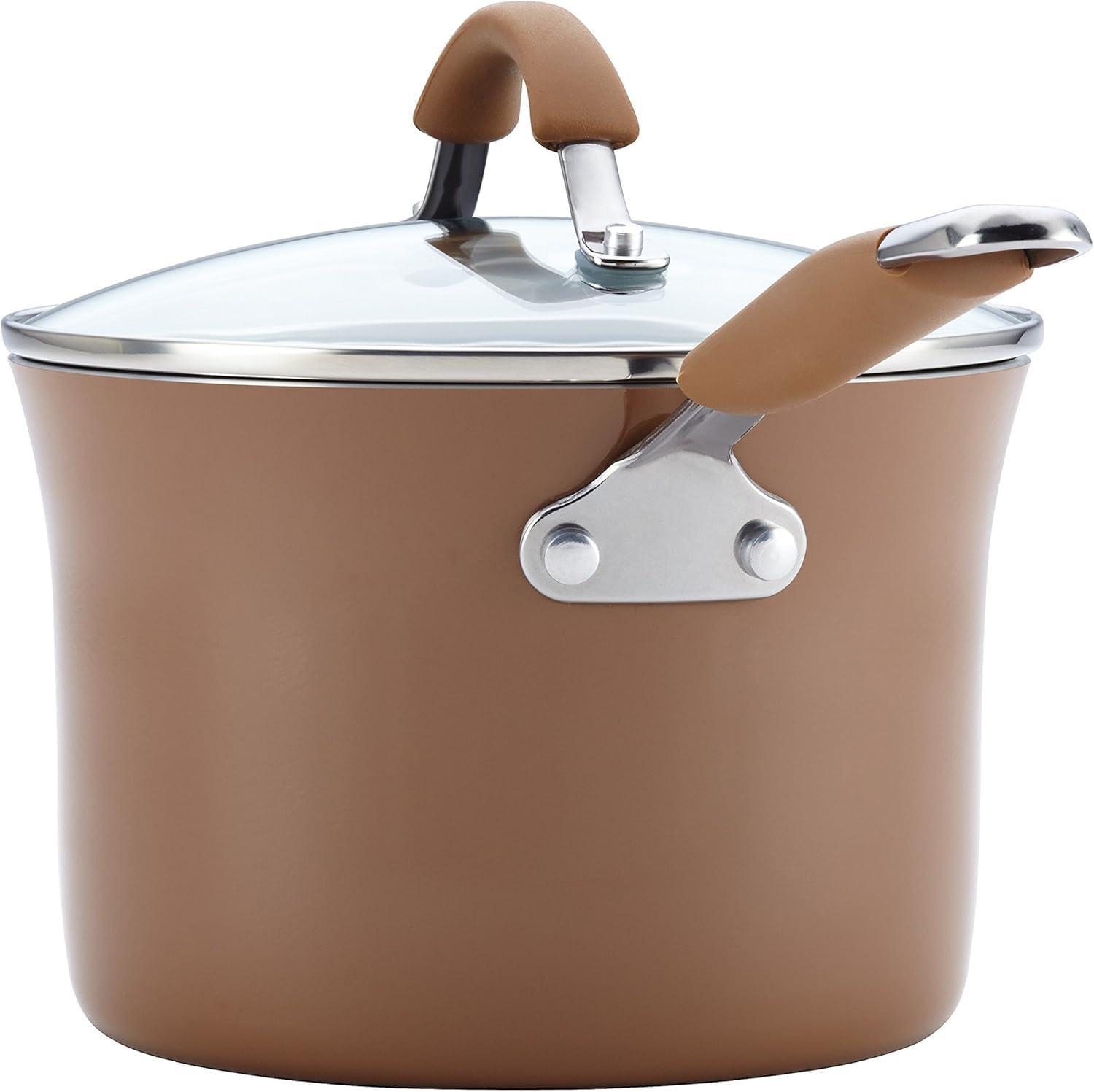 Rachael Ray Cucina Juego de Ollas y Sartenes Antiadherentes, 12 Piezas, Marrón Hongo