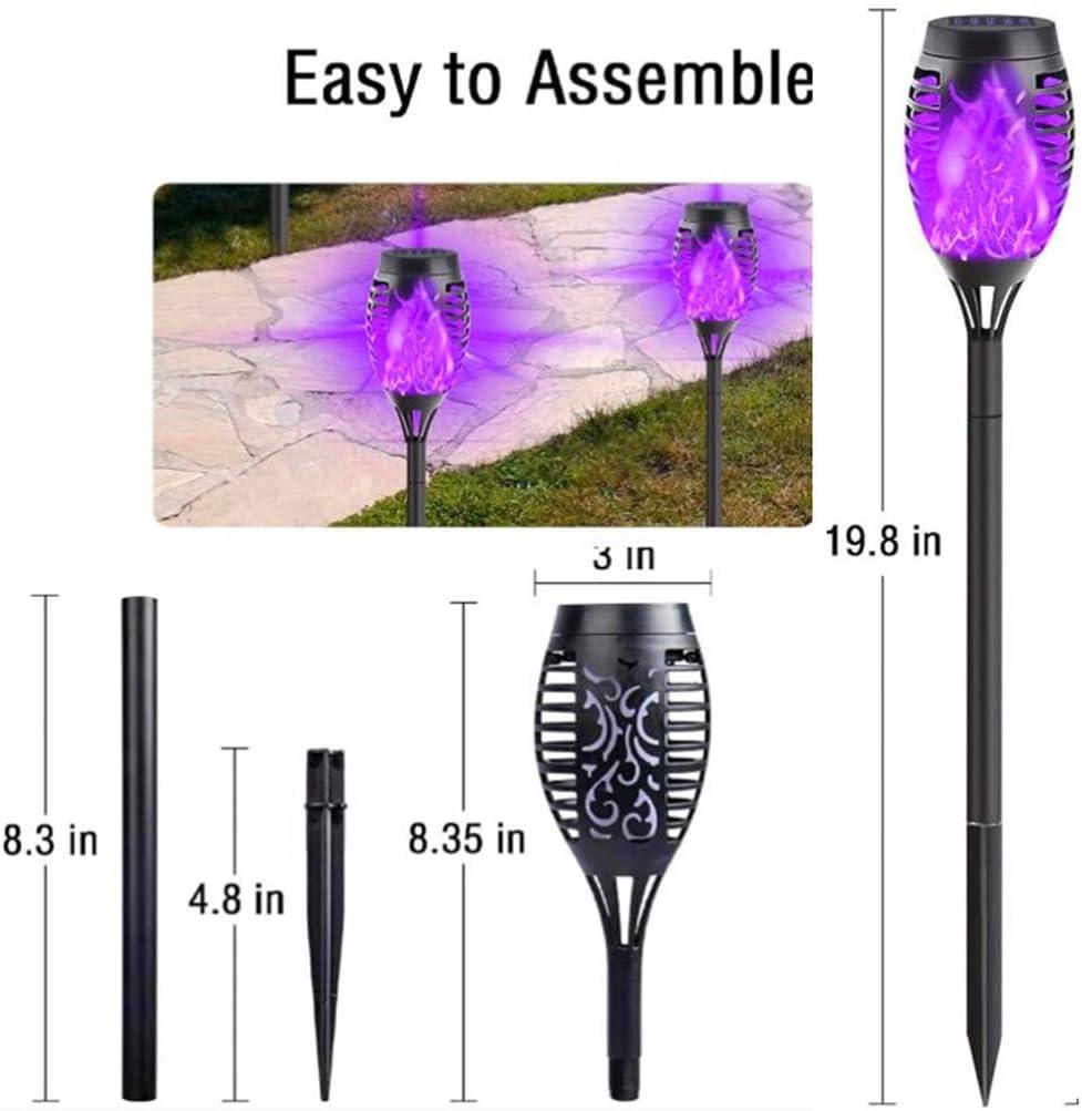 LED Solar Torch Light with Flickering Flame-4PCS, Outdoor Waterproof Lawn Lights, Solar Powered Pathway Purple Lights for Garden Patio Yard Xmas Decoration, Auto On/Off Solar Lights