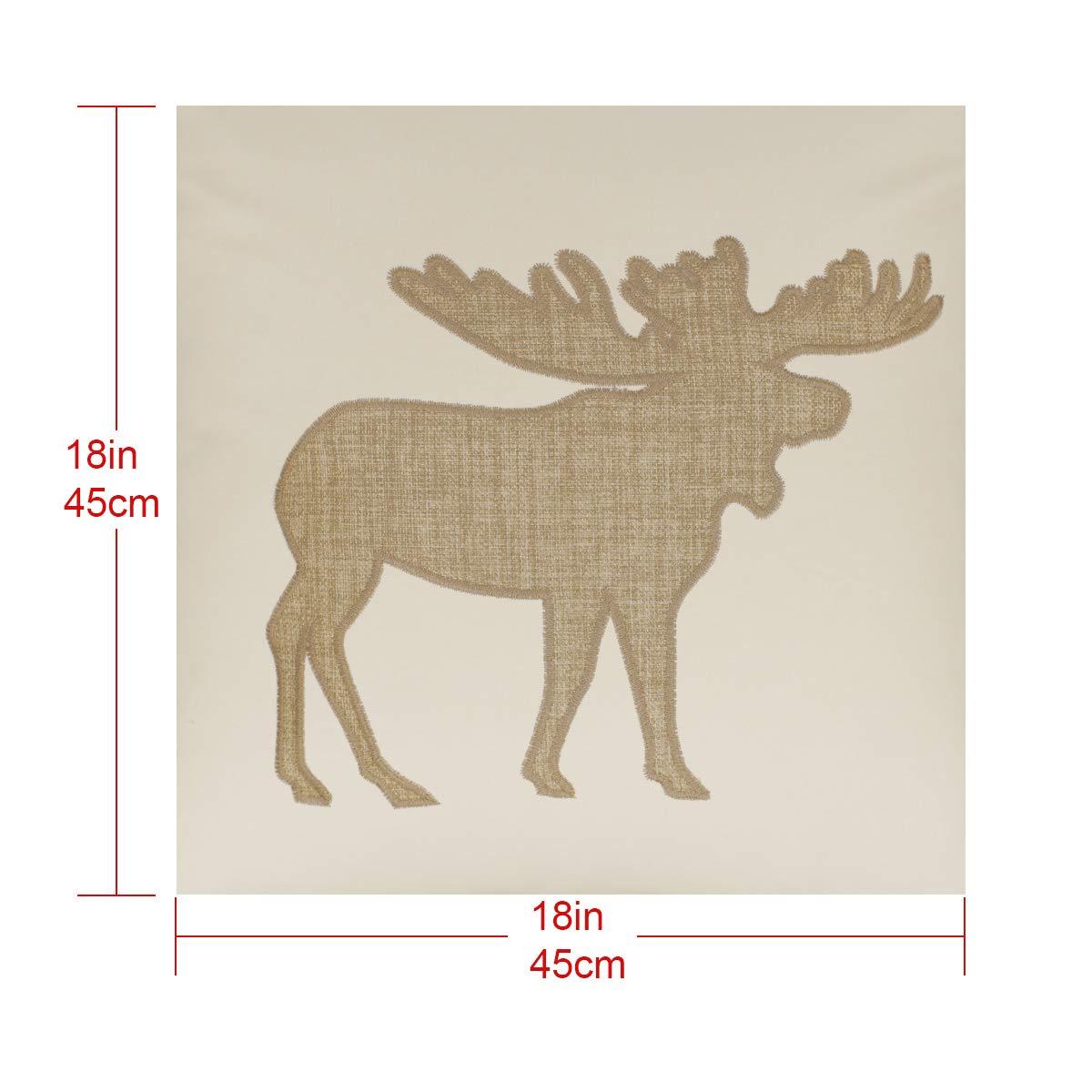 Embroidered Throw Pillow Covers Moose Pattren 18x18 Inches for Living Room Cotton Cushions Covers (Khaki)
