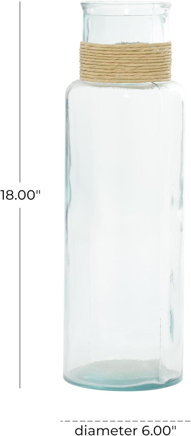 DecMode 18" Spanish Recycled Glass Vase with Rattan Detail