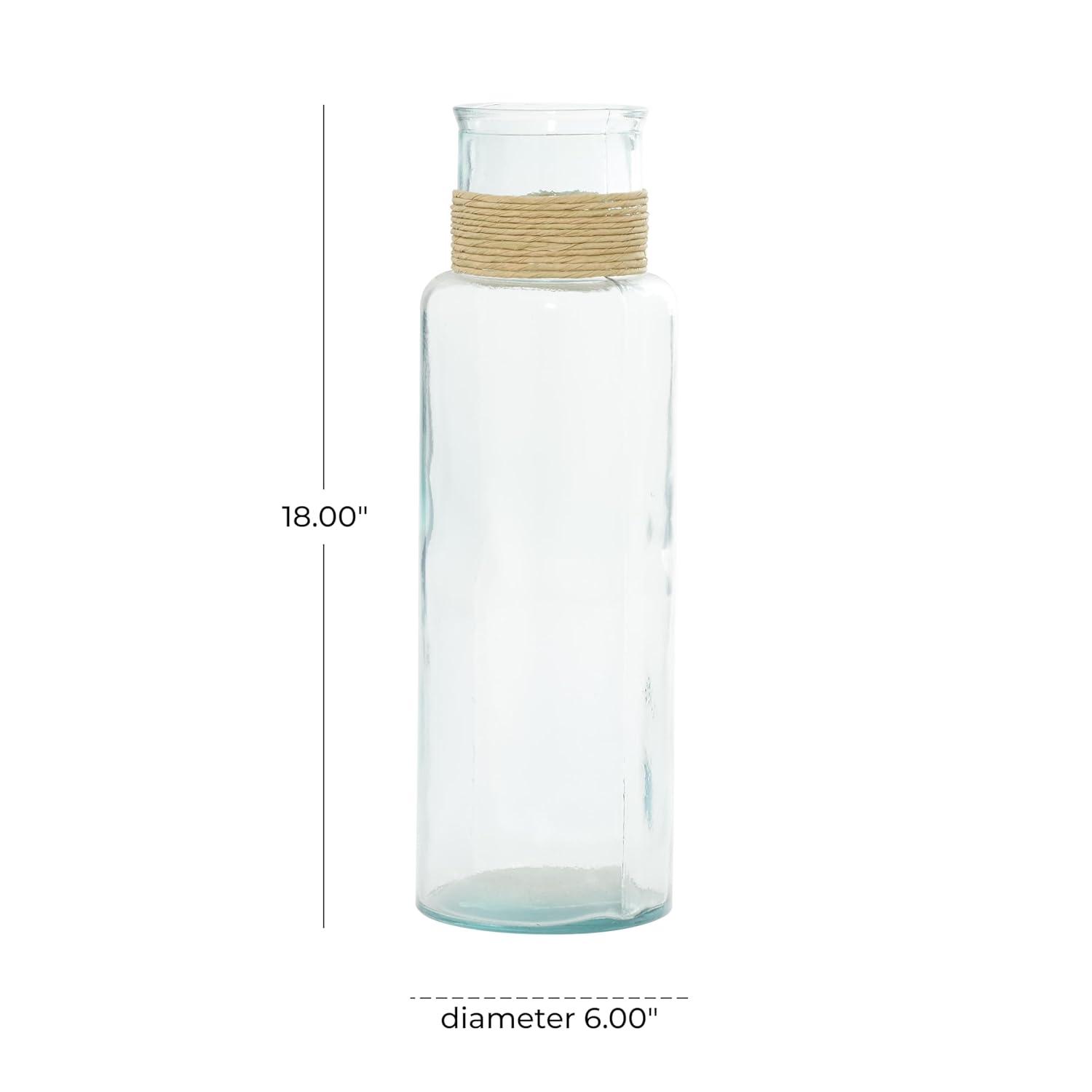 DecMode 18" Spanish Recycled Glass Vase with Rattan Detail