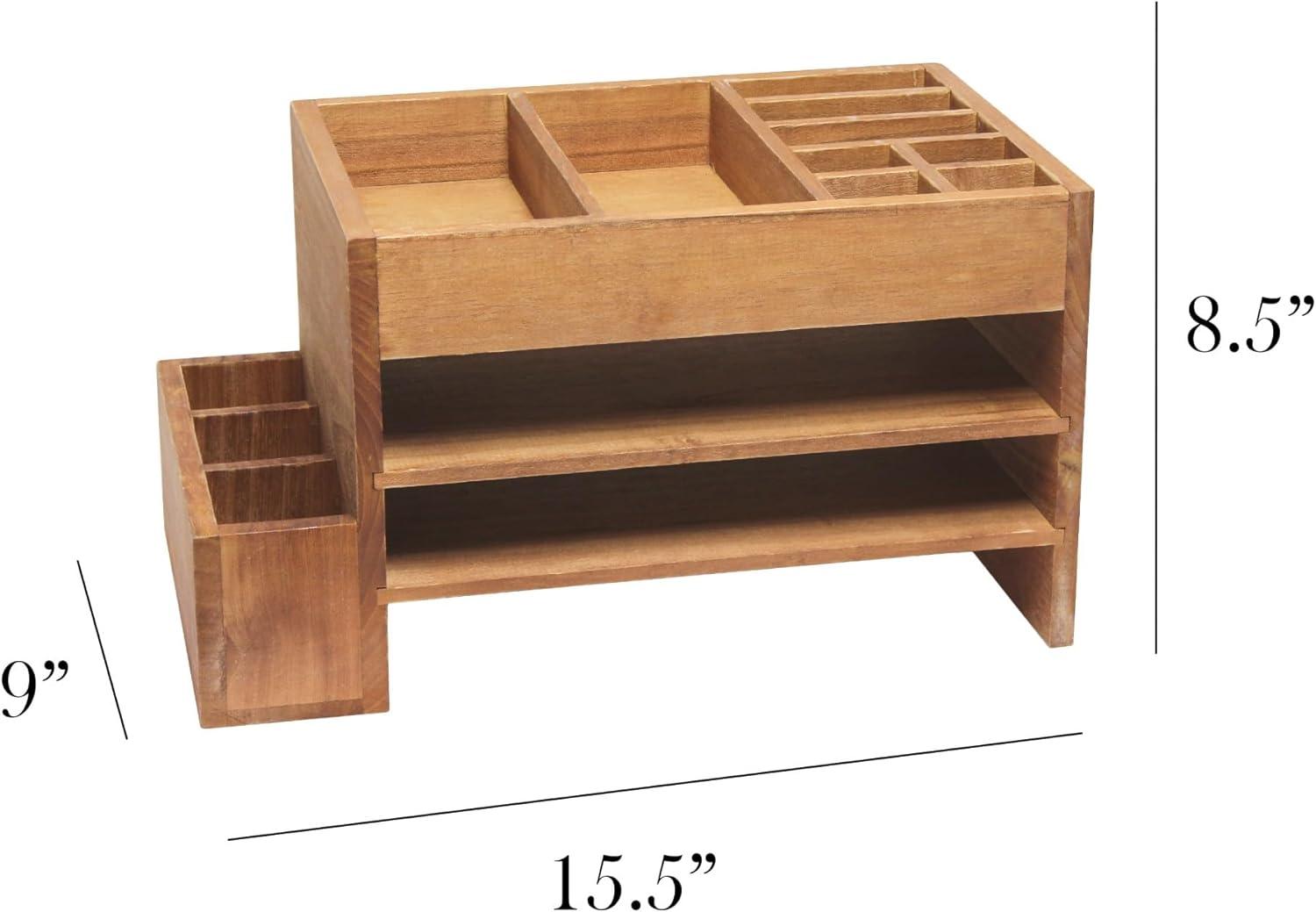 Elegant Designs 15.5" Home Office Tiered Desk Organizer with Storage Cubbies, Letter Tray, Natural Wood