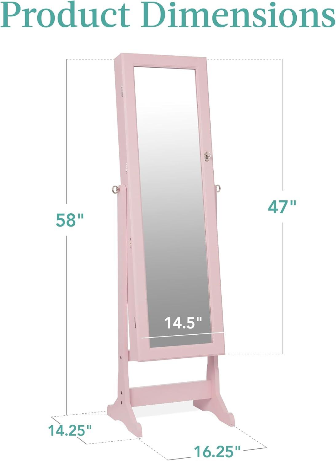 Best Choice Products Jewelry Armoire Cabinet, Full Length Mirror w/ Velvet Storage Interior, Lock