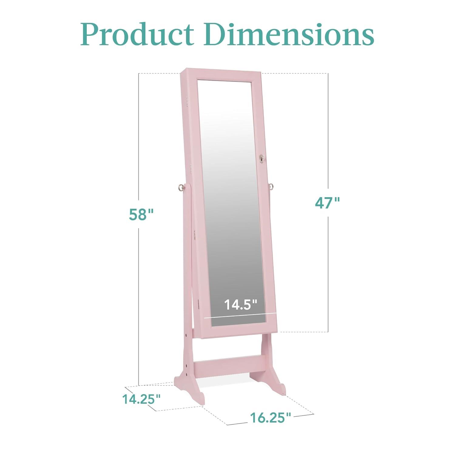 Best Choice Products Jewelry Armoire Cabinet, Full Length Mirror w/ Velvet Storage Interior, Lock - Dusty Pink