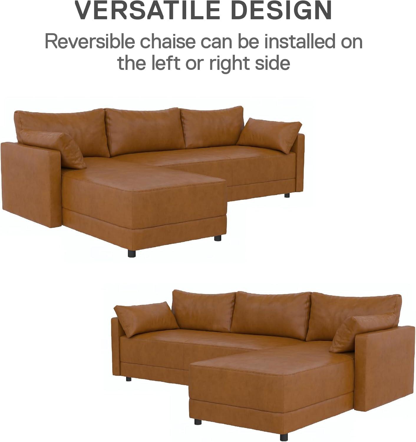 Dorel Living Kindra Sectional Sofa, Camel Faux Leather